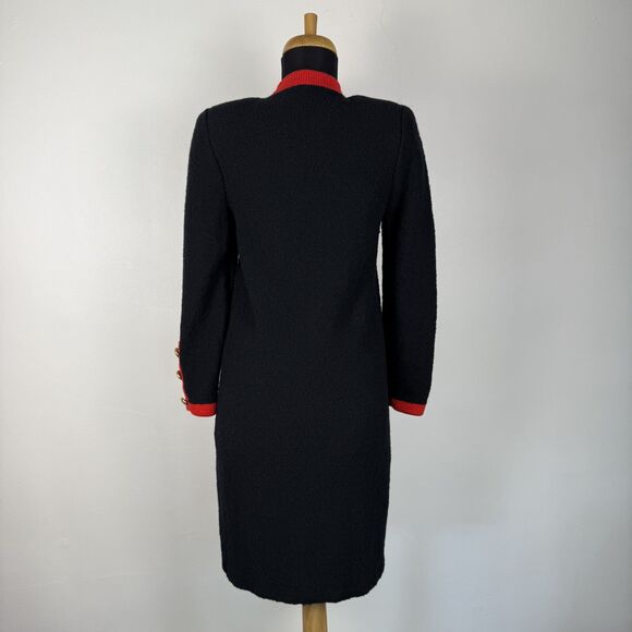 Vintage 1980s Adolfo New York Black Boucle Long Cardigan Knit Coat Dress - Picture 3 of 14